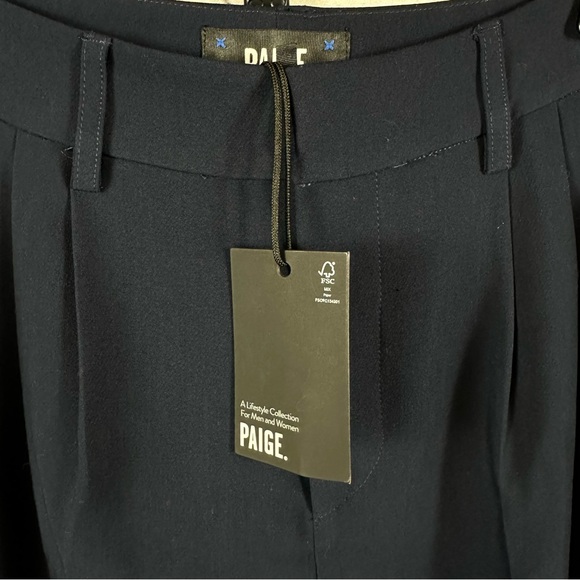 Paige Aracelli Pleated Wide Leg Pants Trousers High Rise Cuffed Hem Navy 2 NWT - Picture 5 of 9